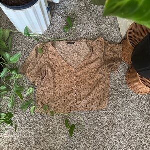 Brown Polka Dot Button-Up Top